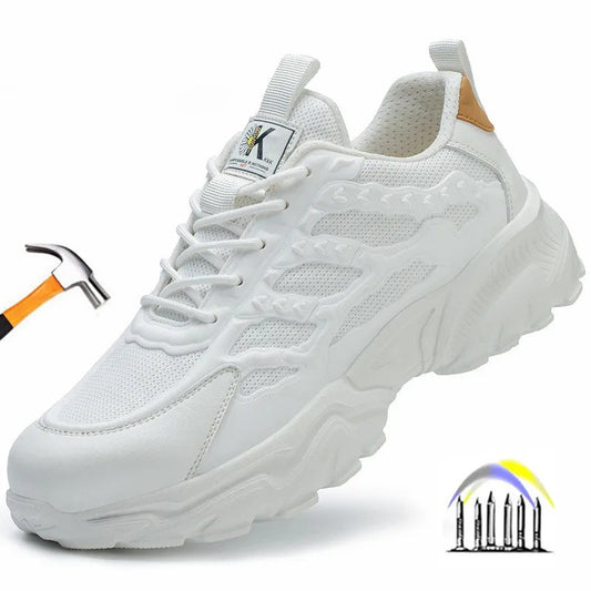 white work shoes lightweight comfortable safety shoes man women work shoes with a steel toe puncture proof safety work sneakers GlowCart