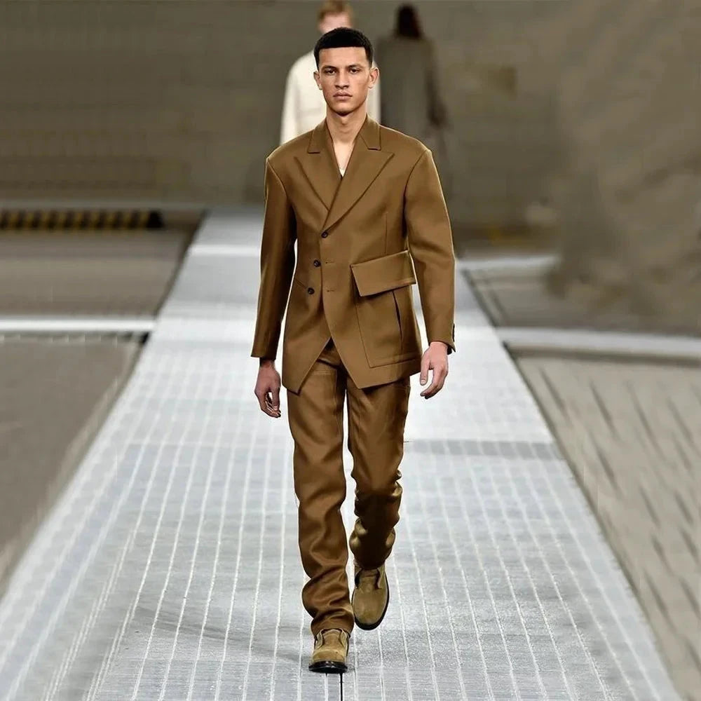 Latest Design Houndstooth Jacket Men‘s Suit Set Brown Pant GlowCart