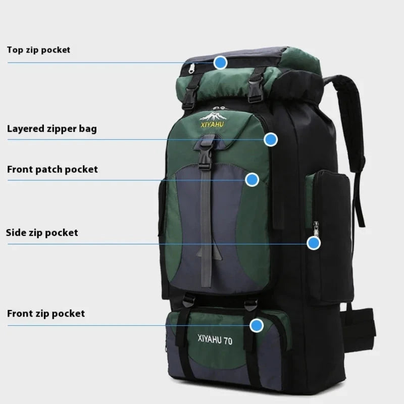 70L Travel Backpack Camping Men Large Hiking Bag Nylon GlowCart