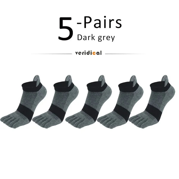 5 Pairs Five Finger Ankle Sport Socks Cotton Mens Striped Mesh Breathable Shaping Anti Friction No Show Socks With Toes EUR39-46 GlowCart