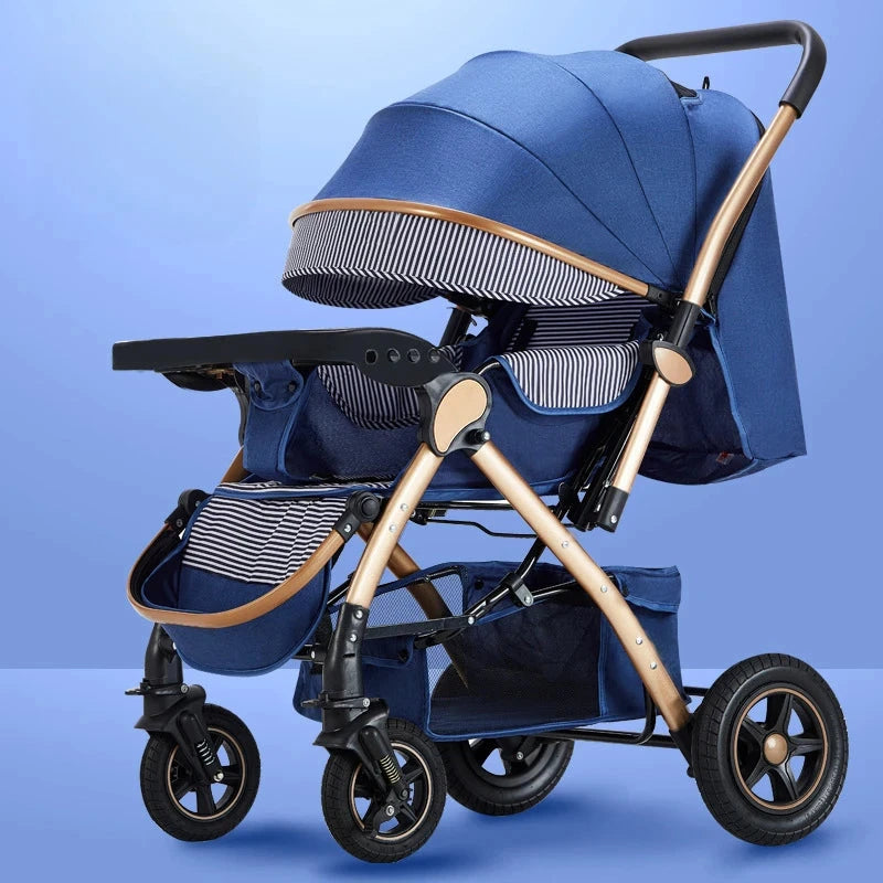 Four-wheel Strollers High Landscape Strollers Baby Car Trolley Pram Baby Carriage Foldable and Washable Multifunctional Stroller GlowCart