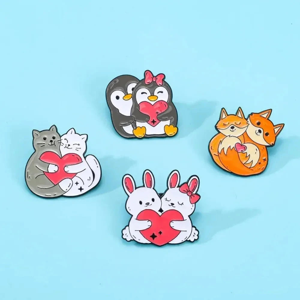 Cartoon Animal Cat Penguin Couple Enamel Badge Cute Rabbit GlowCart