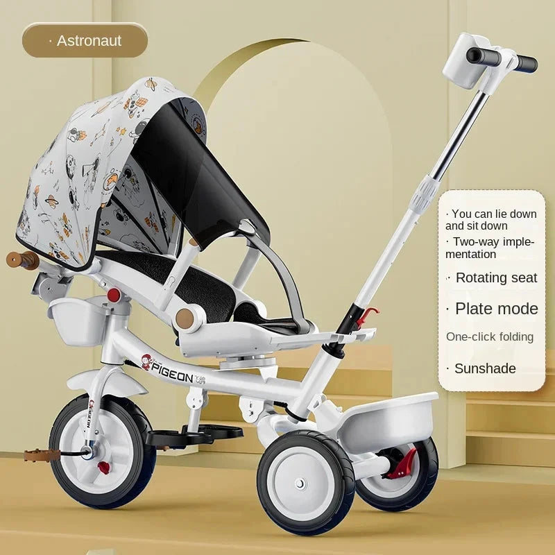 Bidirectional Baby Stroller Walking Baby Tricycle Bicycle 1-3-6 Year Old Child Stroller Baby Swivel Seat Music Lighting GlowCart