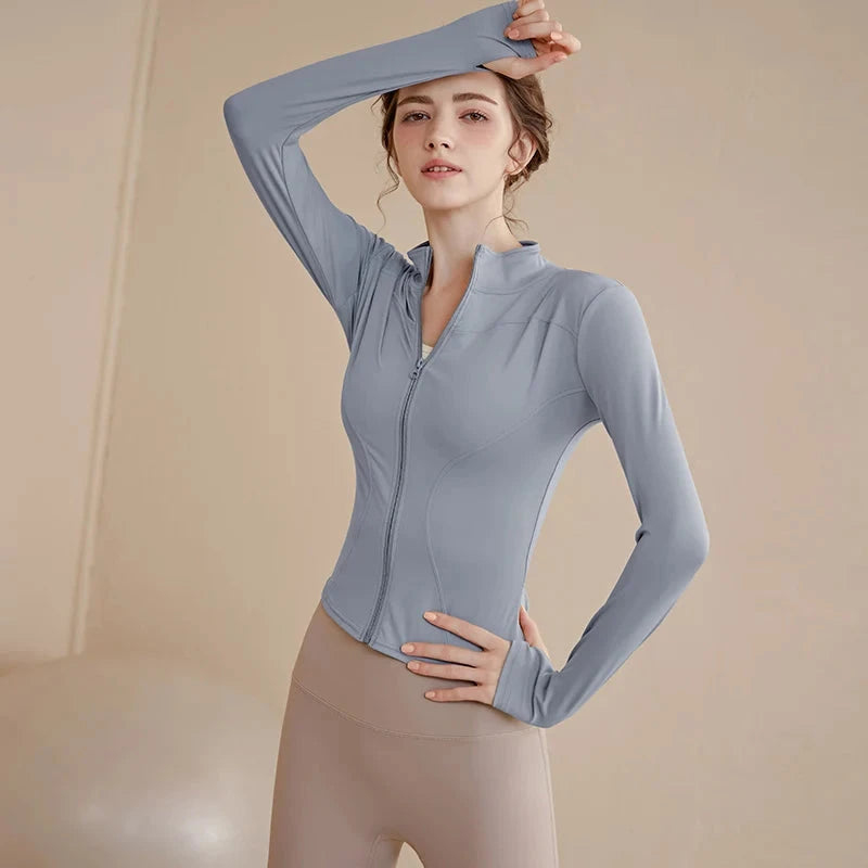 GymHUB Zip Fitness Long Sleeve Sports Jacket Yoga Shirt Quick Dry Gym Top Sunscreen Sportswear Running Coats GlowCart