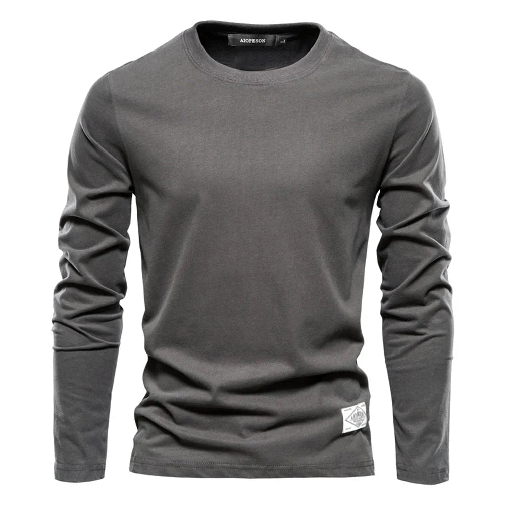 100% Cotton Long Sleeve T shirt For Men Solid Spring Casual GlowCart