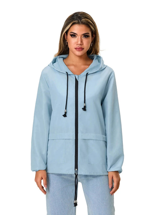 Women Packable Rain Jacket Outdoor Hooded Windbreaker with GlowCart
