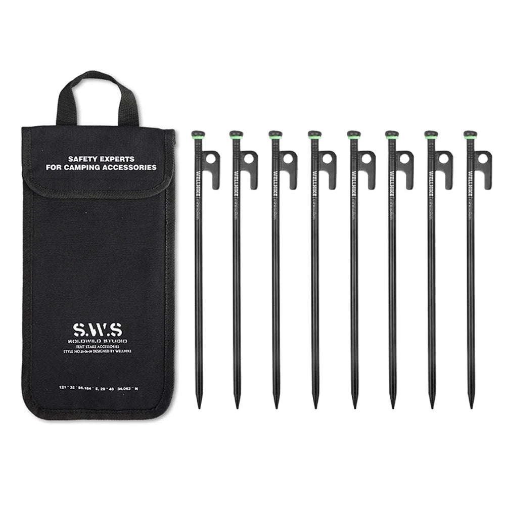 4/8 Pack Forged Steel Tent Pegs with Storage Bag Heavy Duty GlowCart