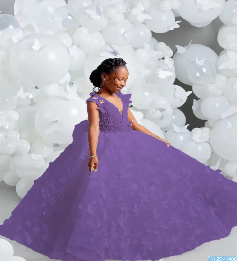 White V-neck Luxury Flower Girl Dresses For Wedding GlowCart