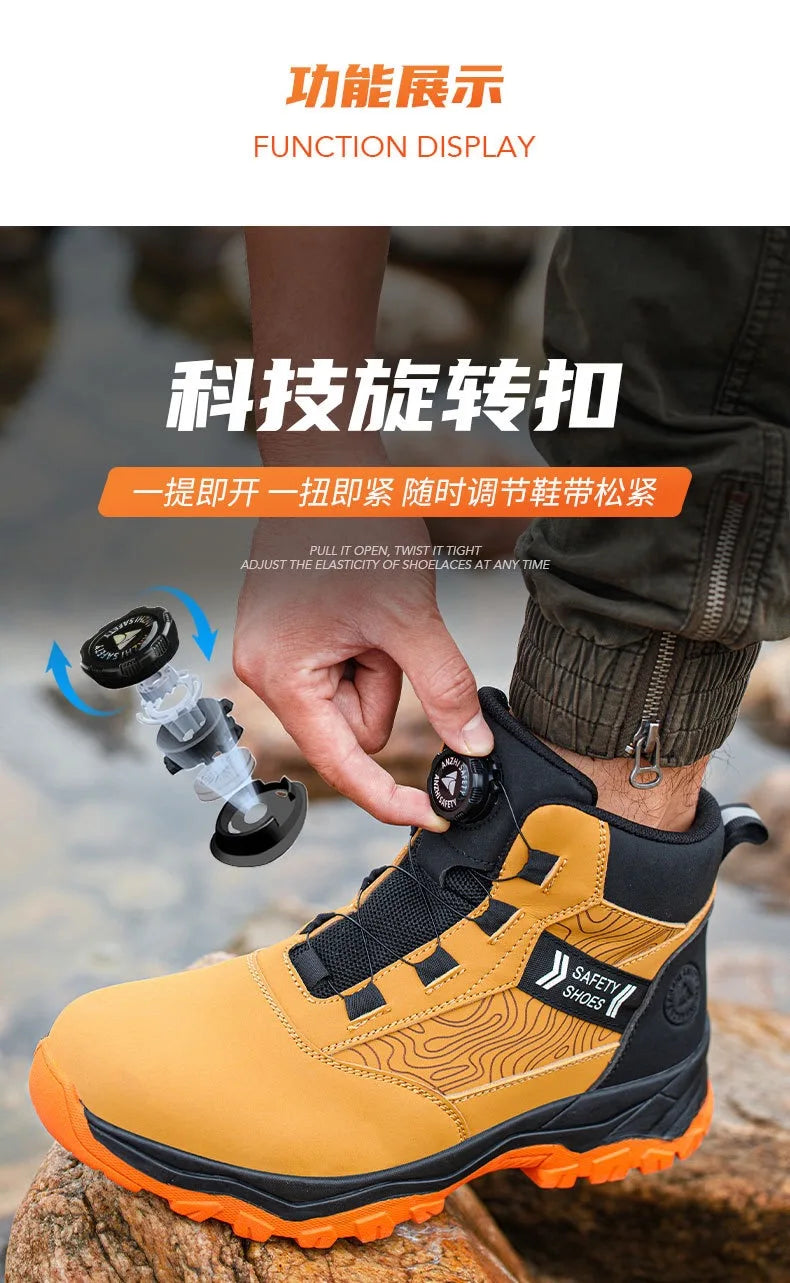 High-top men's all-season universal steel head anti-smash anti-puncture rotating buckle non-slip wear-resistant safety shoes GlowCart
