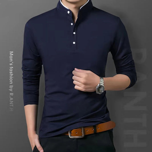 Men's Business Casual Long Sleeve Polo T-shirt Summer