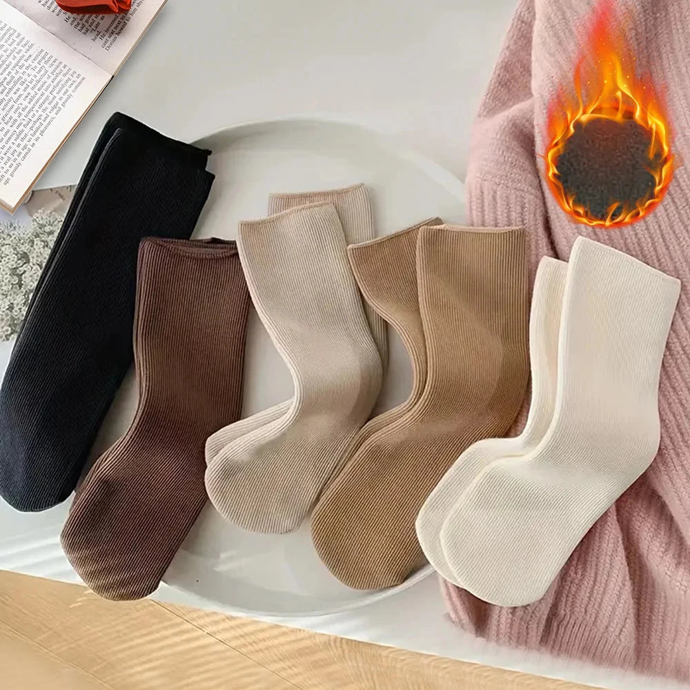 5pairs Winter Warm Solid Women Socks Thicken Thermal Socks GlowCart