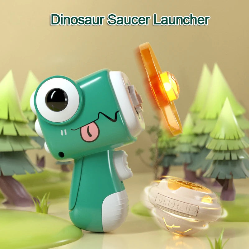 Children Saucer Launcher Pistol Outdoor Spinning Top Dinosaur Gun Toys Flying Disc Bamboo Dragonfly Ejection Luminous Gyroscope GlowCart