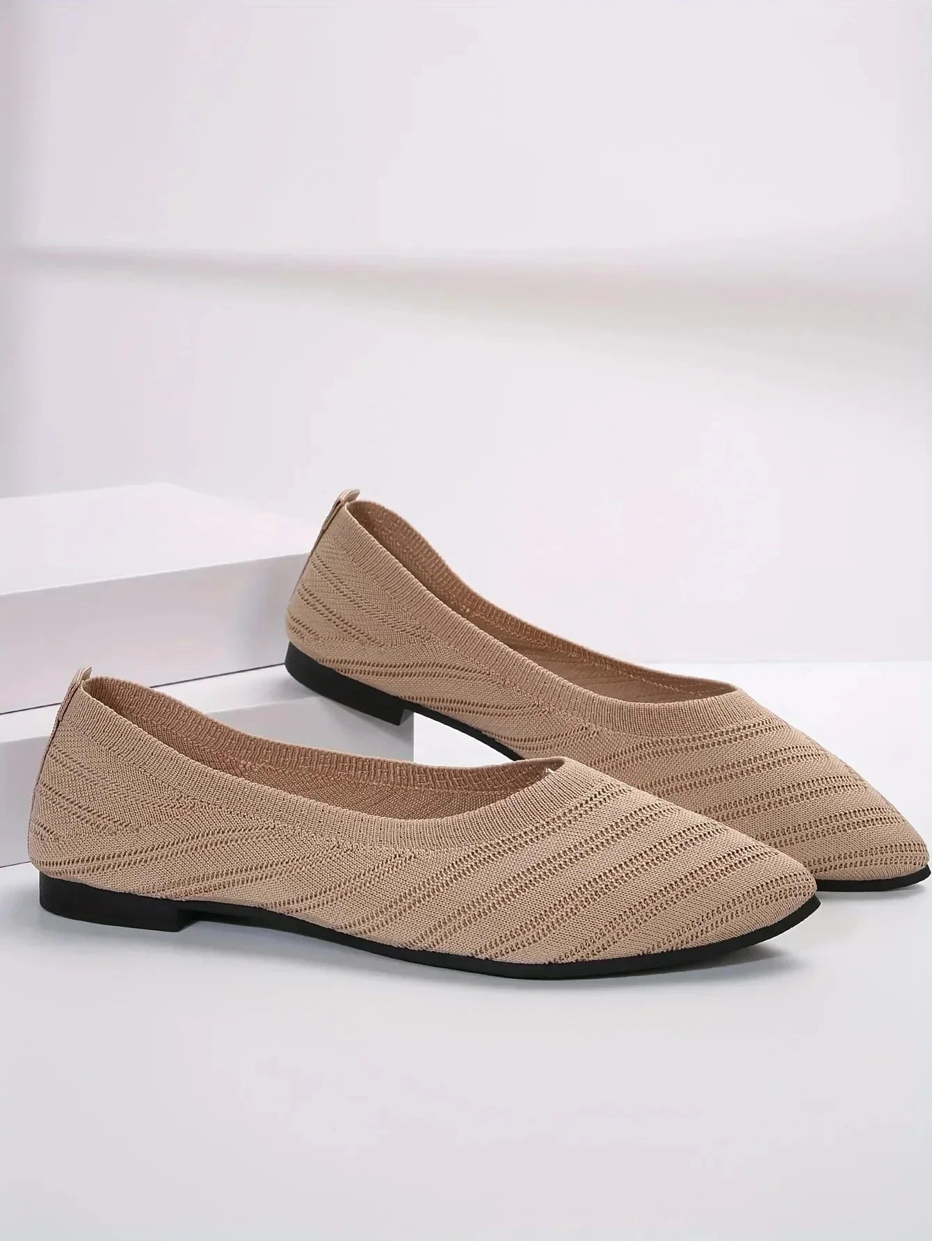 New 2024 Pointed Toe Flat Office Boat Solid Color Knitted GlowCart