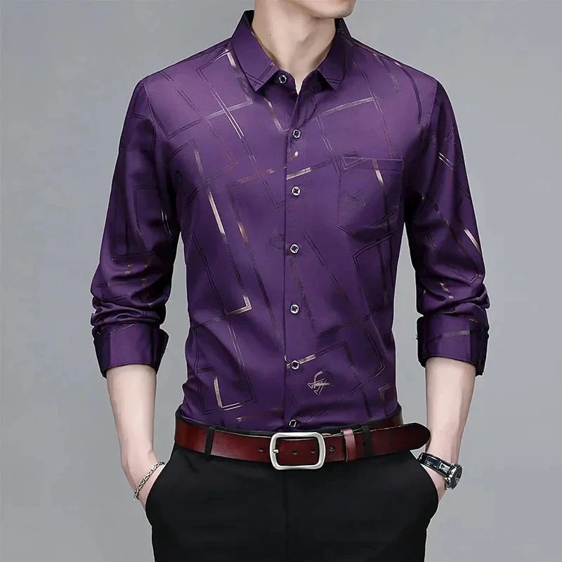 Men's Casual and Fashionable Long Sleeved Printed Shirt, Non GlowCart