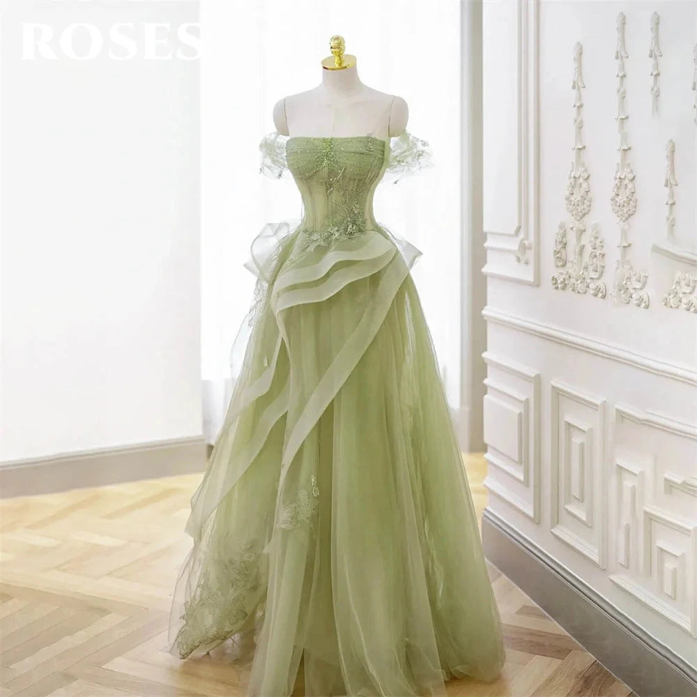 ROSES Sage Green Prom Dress Appliques Tulle Celebrity GlowCart