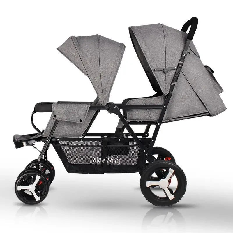 Twin Baby Stroller Front and Back Seat Lightweight Foldable Double Sitting and Lying Stroller Second Baby Stroller GlowCart