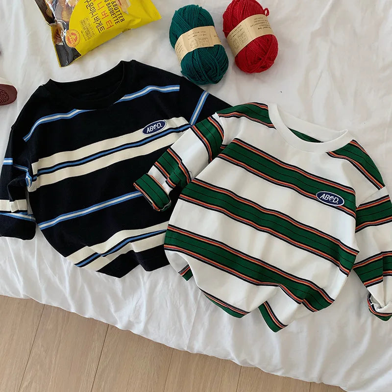 2025 autumn Children Clothes Girls Long Sleeves Bottoming Shirts Cool Boys Stripe Cotton T-shirt Teen Loose Casual 2-7y Kids Top GlowCart