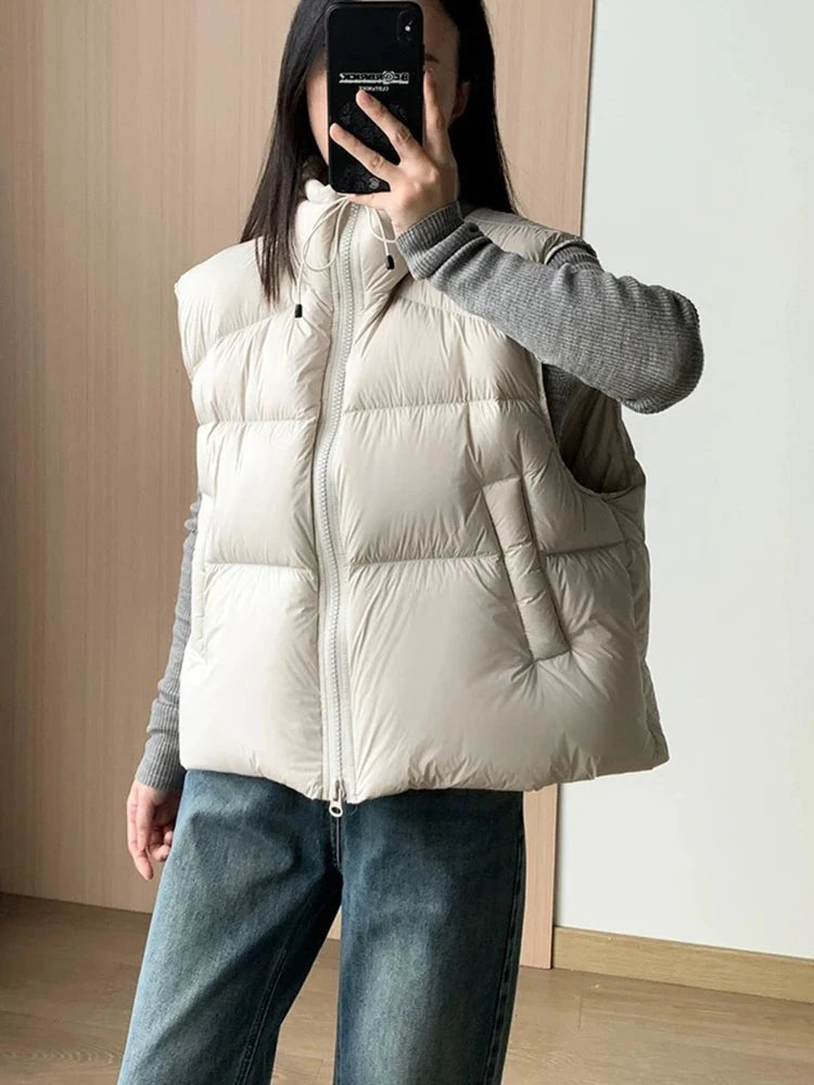 Autumn Winter Stand Collar Solid Fluffy Down Vest Women GlowCart