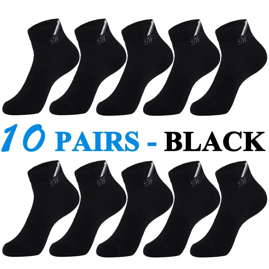5 Pairs/Lot Running Socks Men Casual Outdoor Sports Cotton Black Grey Blue Athletic Stripes 14 Colors Travel Male Husband Gifts GlowCart