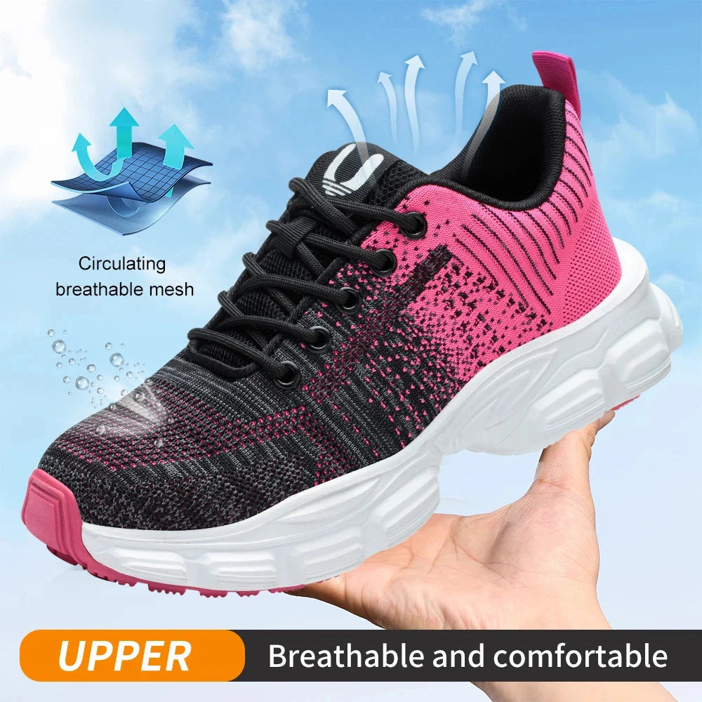 Women's Steel Head Safety Shoes Smash Proof Stab Penetration Air Lightweight Pure Black Simple Sneakers Women's Work Shoes GlowCart