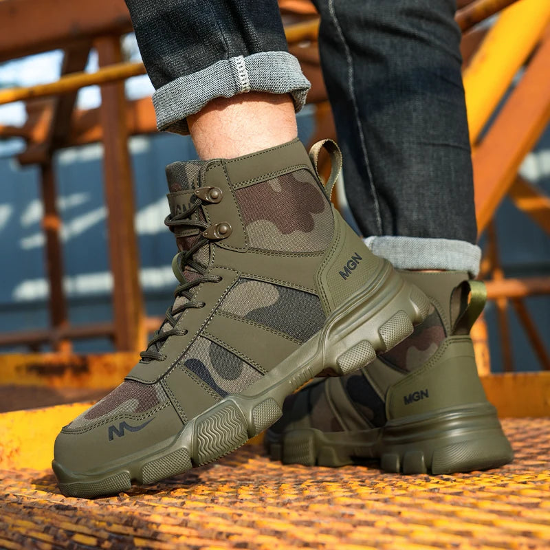 Camouflage Safety Boots Men and Women Work Indestructible Shoes Climbing Steel Toe Protective Boots Anti-puncture Safety Shoes GlowCart