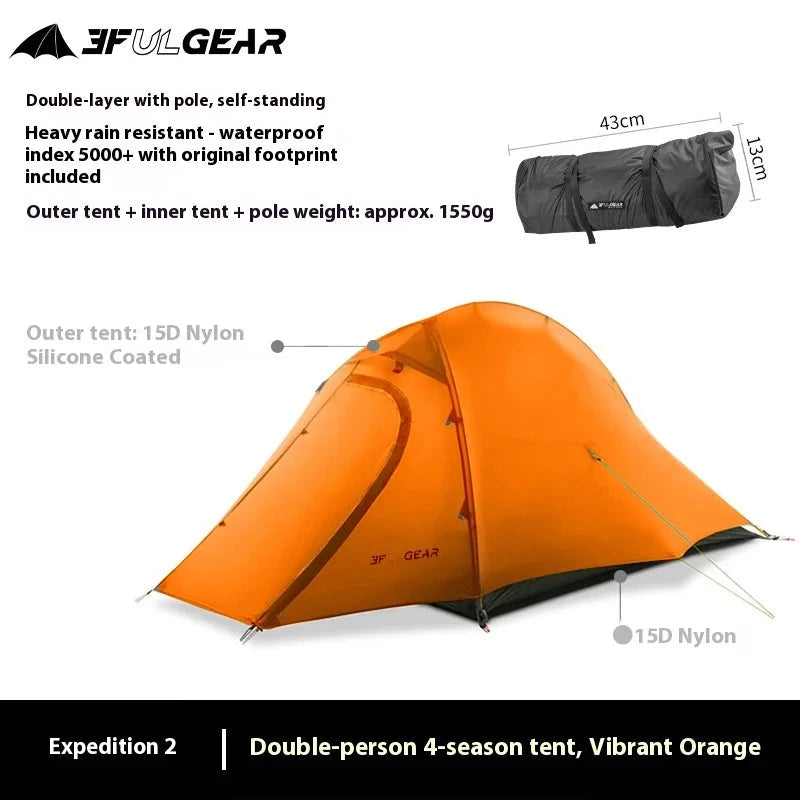 3F UL GEAR 2 Person Camping Tent Ultralight Waterproof GlowCart