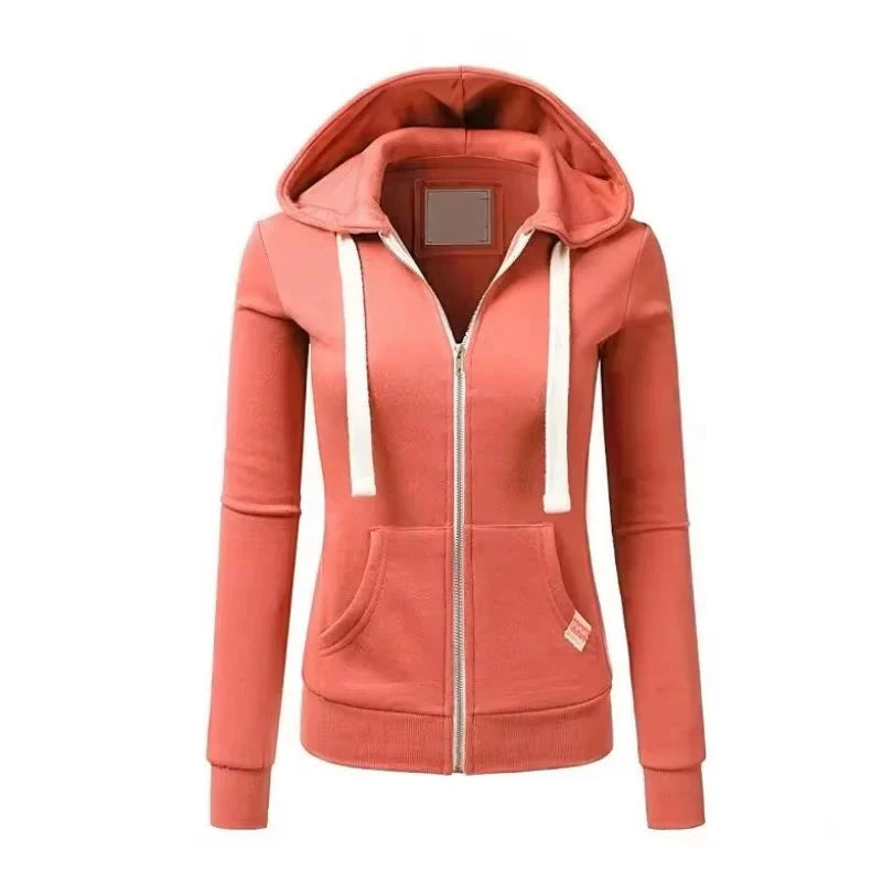 2024 Autumn/Winter New Women's Personalized Fashion Sports Hoodie Long Sleeve Drawstring Pocket Zipper Coat Woolen Sweater Top GlowCart