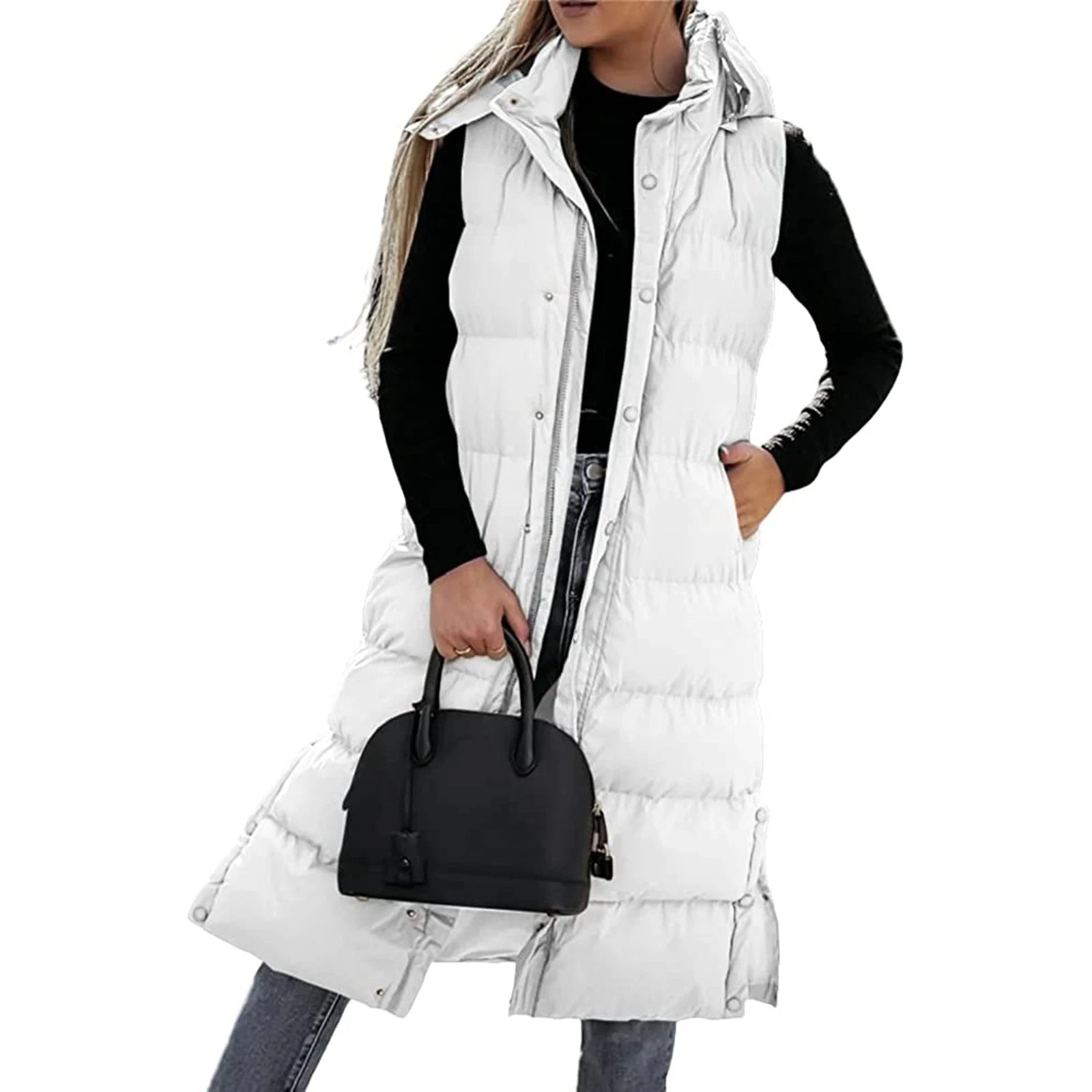 Women s Quilted Puffer Vest with Hood Sleeveless Zip-Up GlowCart