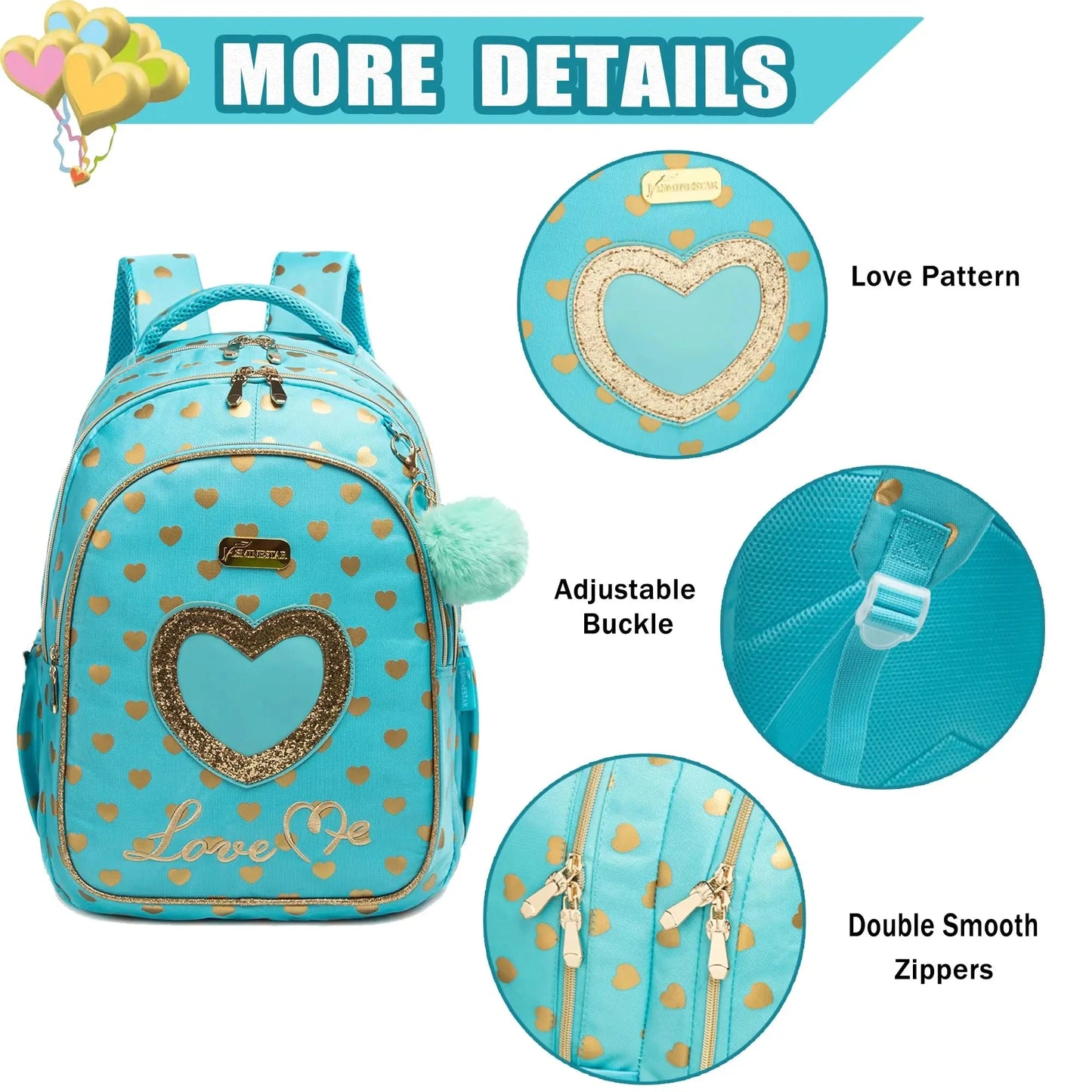 School Backpacks for Girls Backpack with Lunch Bag Pencil Case Elementary Primary Backpack for Teen Girls GlowCart