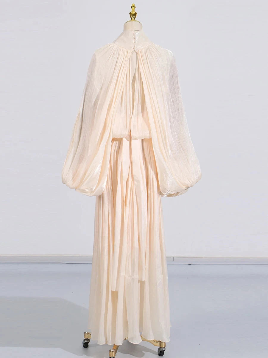 VGH Minimalist Spliced Folds Maxi Dresses for Women Scarf GlowCart