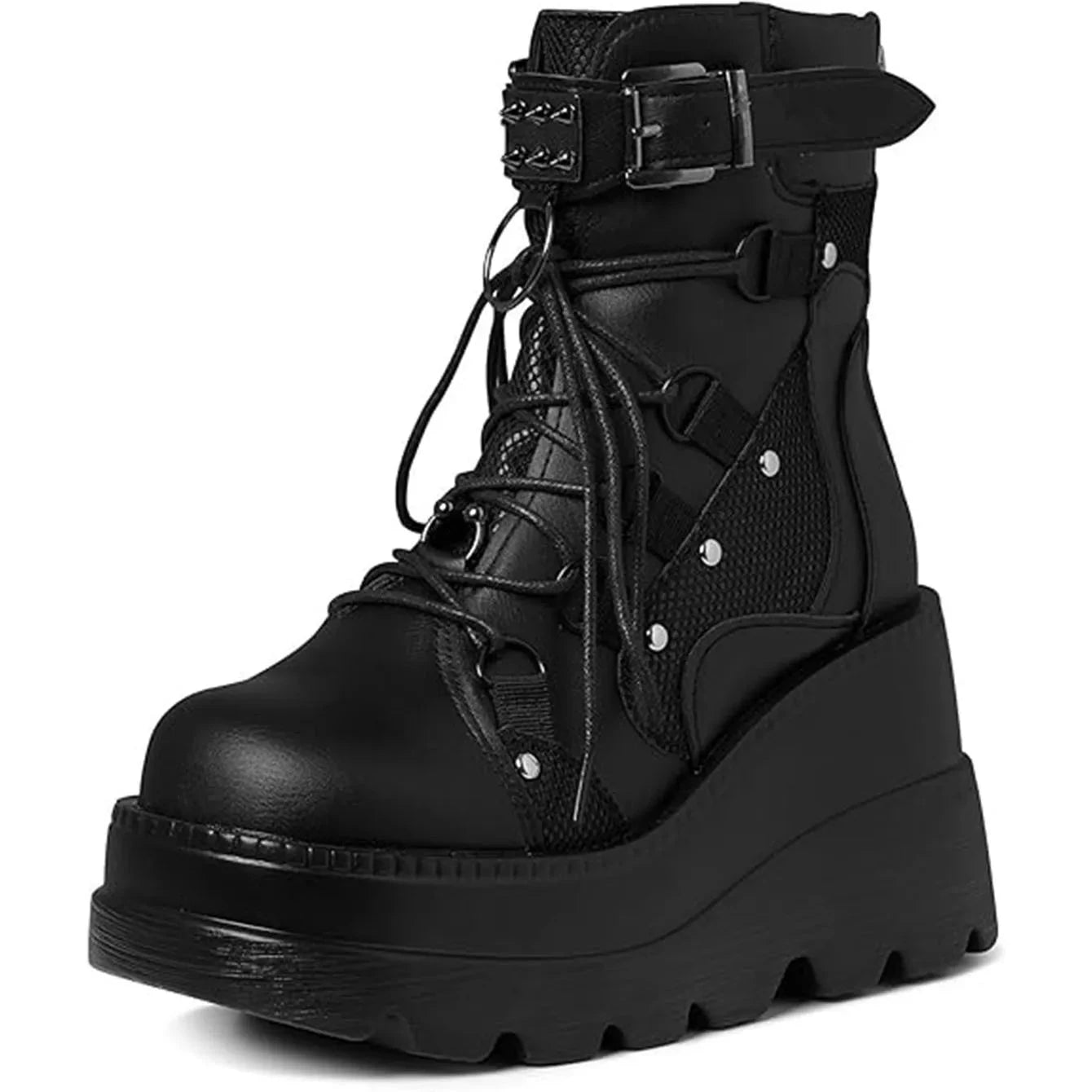 Women's Goth Cosplay Wedge Combat Ankle Boots Fashion GlowCart