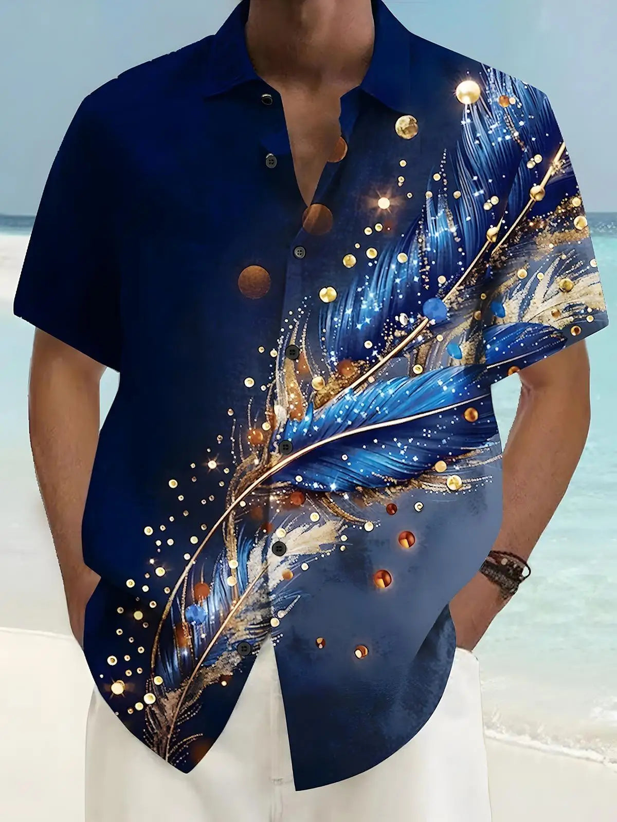 New Hawaii Spring/Summer Fashion Leisure Street Walk Tourist Beach Printed Full Open Short Sleeve Button Shirt, Quick Shipping GlowCart