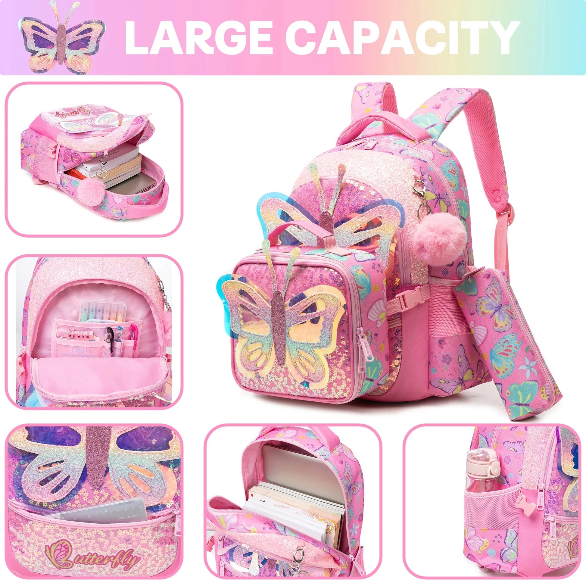 Fashionable and Cute new Children's Backpack with Large Capacity and Lightweight with Lunch bag Pencil case Suitable for School GlowCart