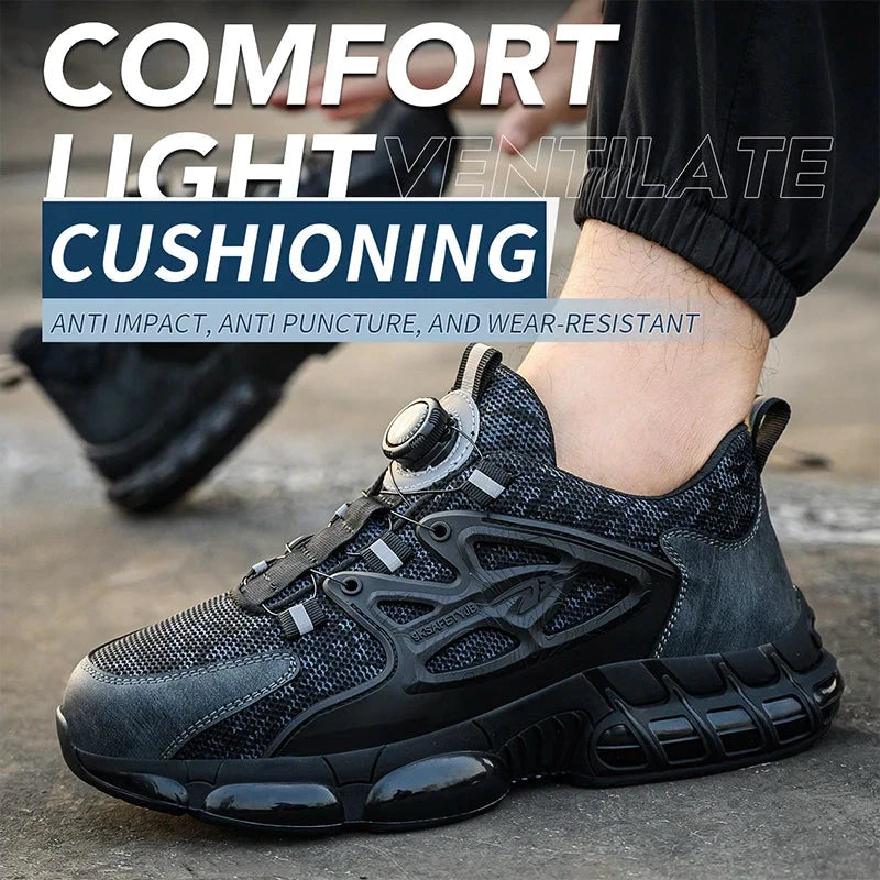 Rotating Button Safety Shoes Men Steel Toe Sneaker Air GlowCart