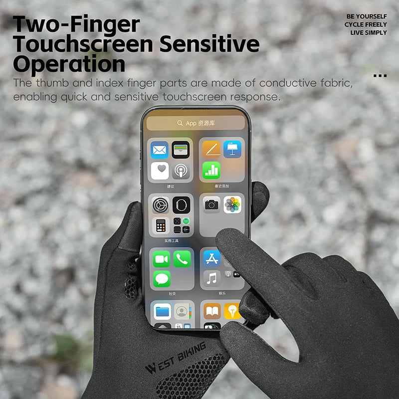 WEST BIKING Thermal Cycling Gloves Winter Fleece Windproof Bike Gloves Touch Screen Full Finger Gloves Outdoor Cycling Equipment GlowCart