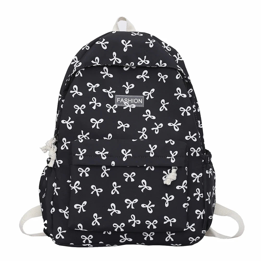 Nylon Student Backpack Bow Printed for Girls Women Schoolbag GlowCart