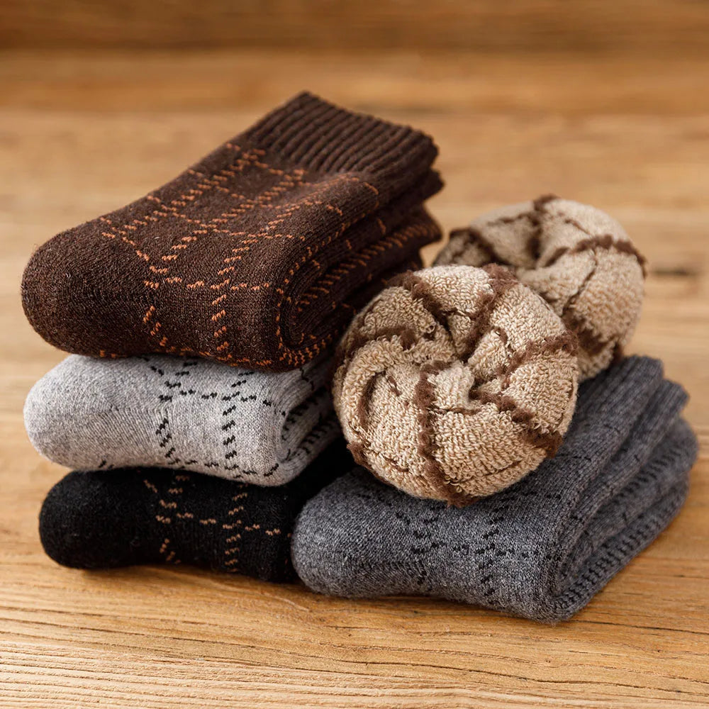 3 Pair Winter Thick Warm Men's Wool Socks Harajuku Retro Fashion Long Socks High Quality Breathable Business Thick Terry Socks GlowCart
