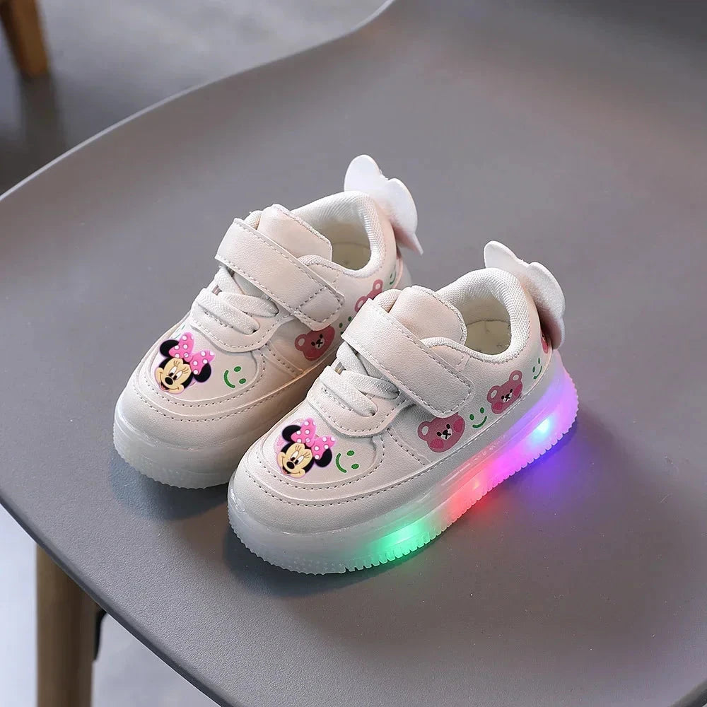 Disney Mickey Mouse Spring Autumn and Winter Children's Lighting Casual Shoes pu Girls and Boys LED Sneakers Board shoes GlowCart