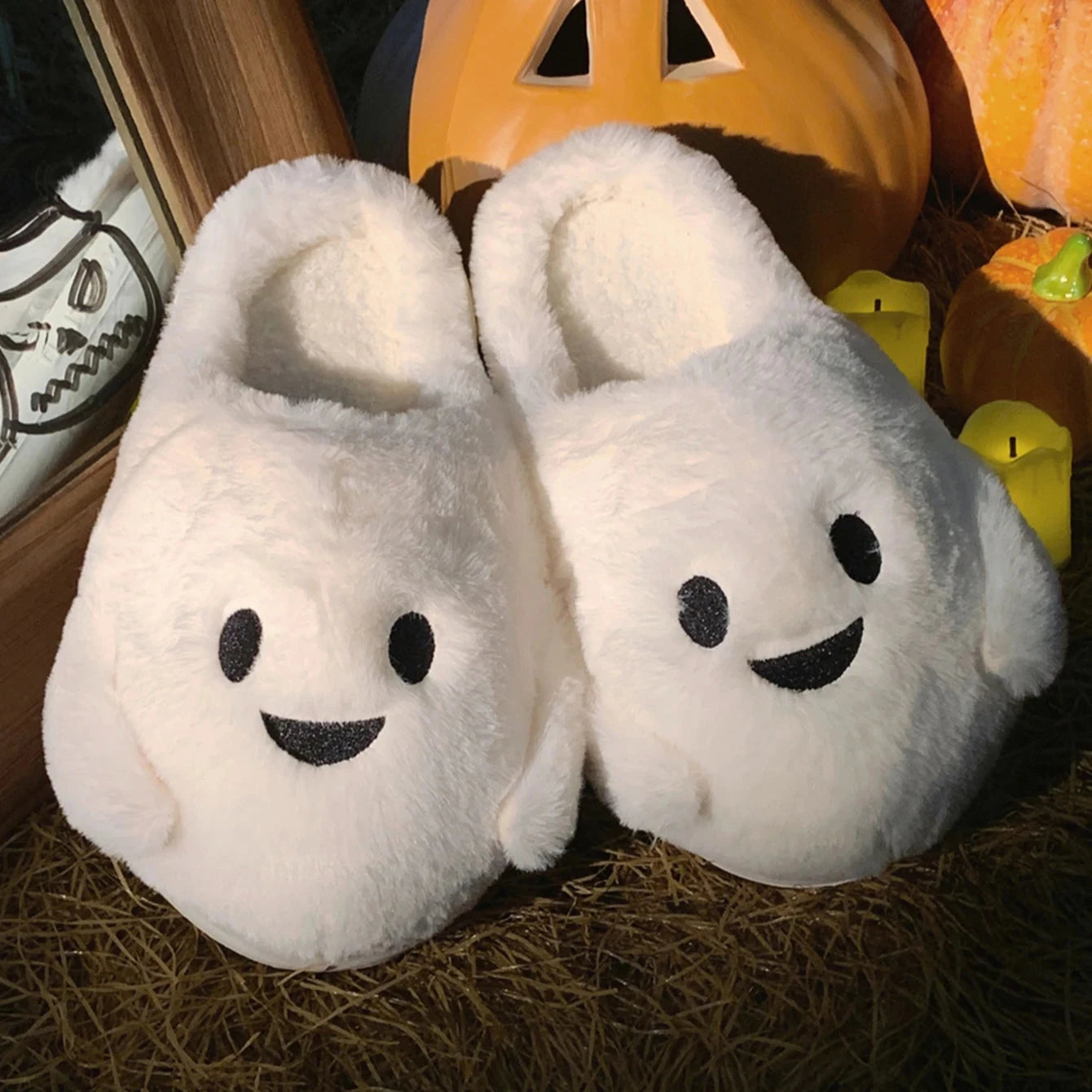 Halloween Ghost Pumpkin Bat Design Women Winter Slippers GlowCart