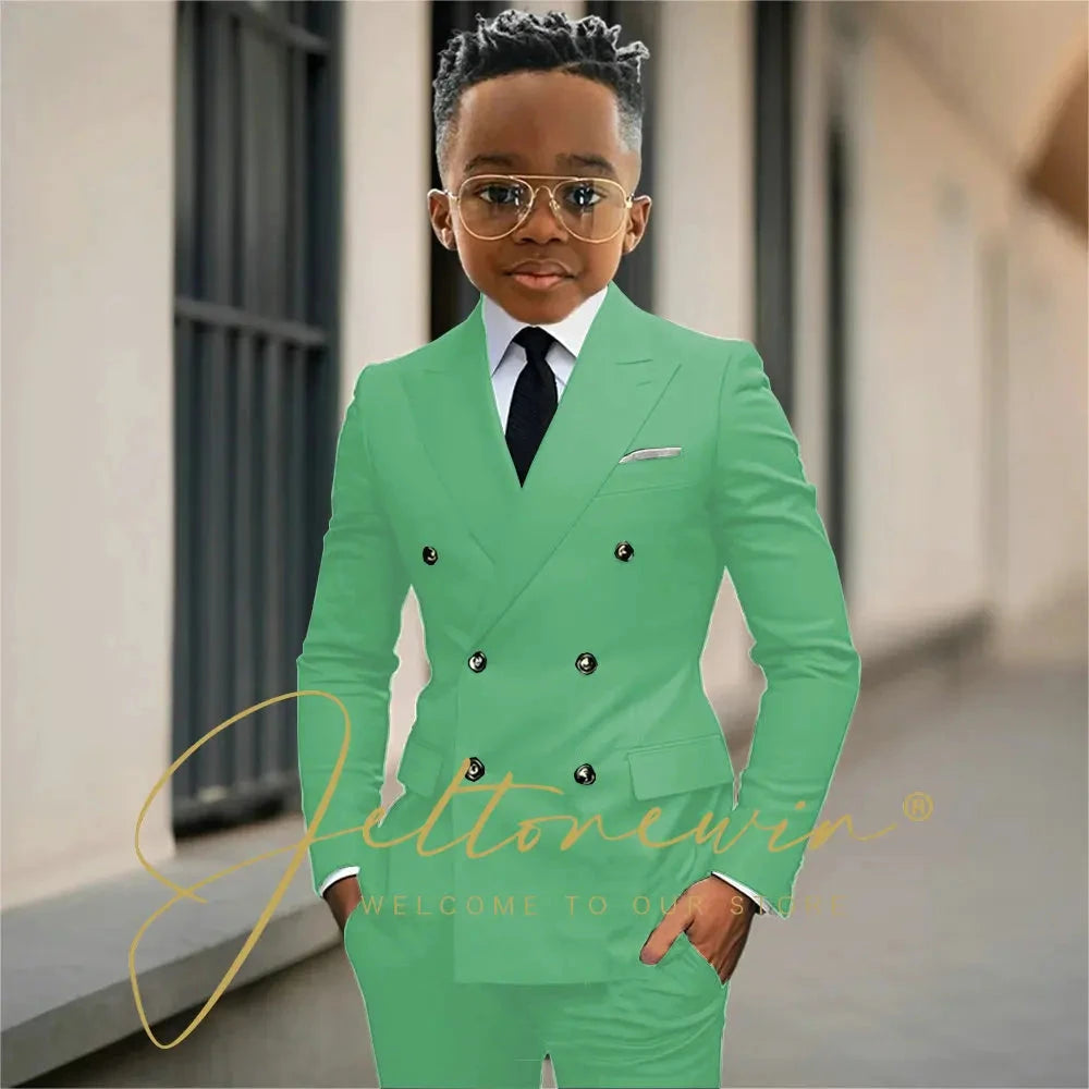 Boy's Beige Suit Set Double Breasted Blazer Pants 2 Pieces Classic kids Wedding Tuxedos Children Party Suits outfits GlowCart