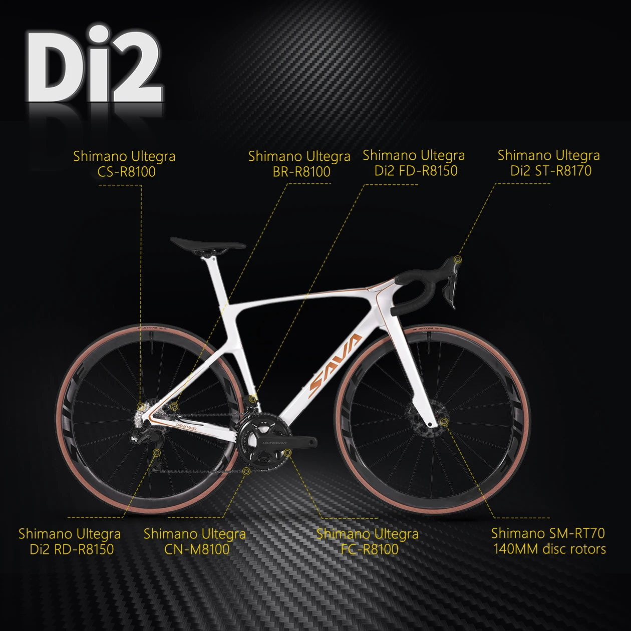 SAVA Dream Maker Full Carbon Road Bike Electronic Shift SHIMAN0 Ultegra 8170 Di2 24-Speed 7.4kg Race Bike GlowCart