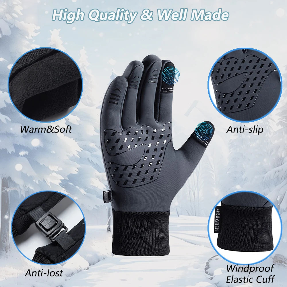 YANBIGUO Winter Men's Cycling Gloves With Warm Fleece,Touchscreen Outdoor Gloves,Waterproof/Windproof/Anti Slip for Fishing GlowCart