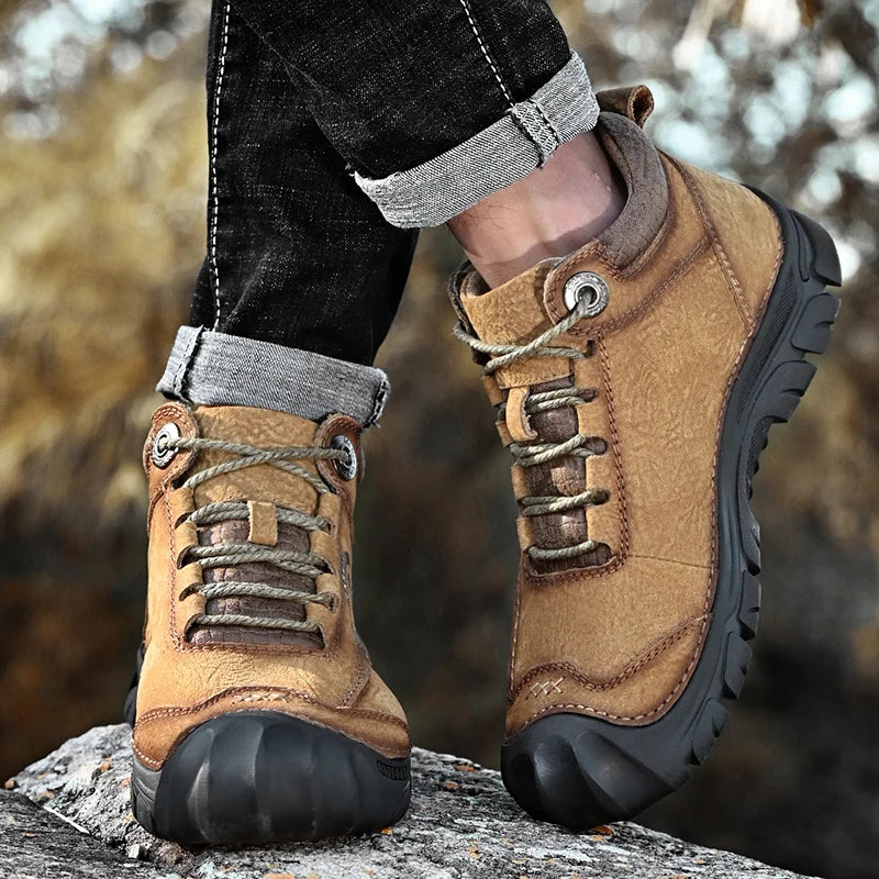 Outdoor Men's Boots Genuine Leather Casual Shoes Climbing Hiking Shoes Warm Winter Boots for Men High Quality Platform Snow Boot GlowCart