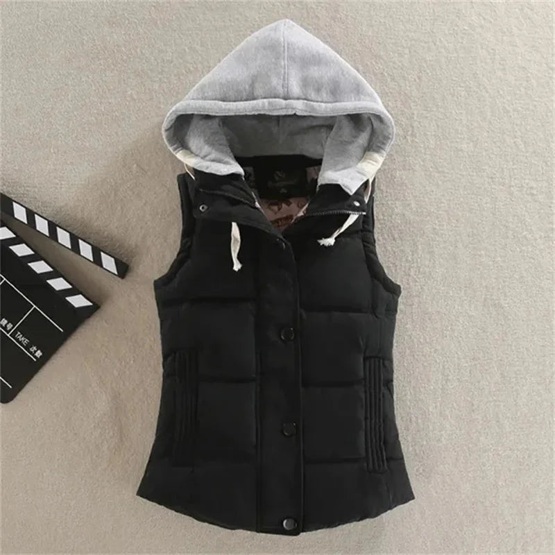 Women Autumn Winter Short Down Vest Hooded Warm Casual GlowCart