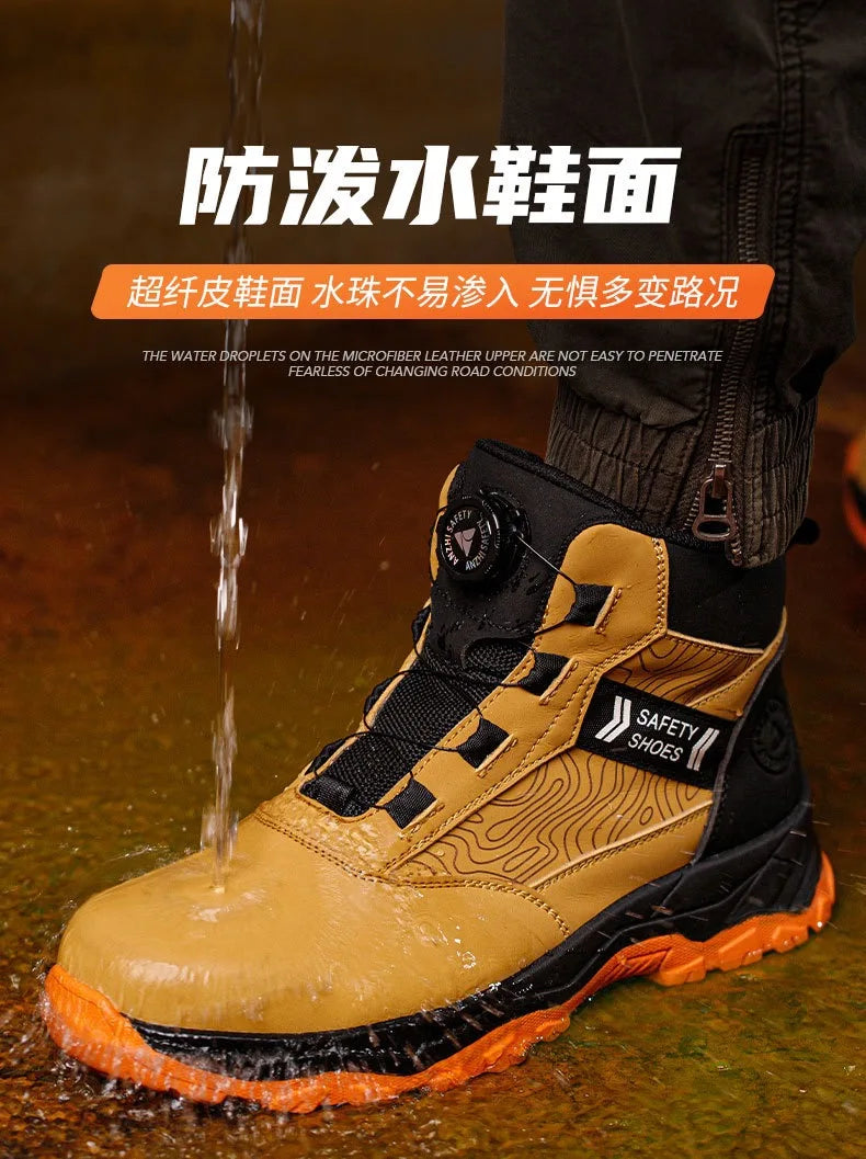 High-top men's all-season universal steel head anti-smash anti-puncture rotating buckle non-slip wear-resistant safety shoes GlowCart