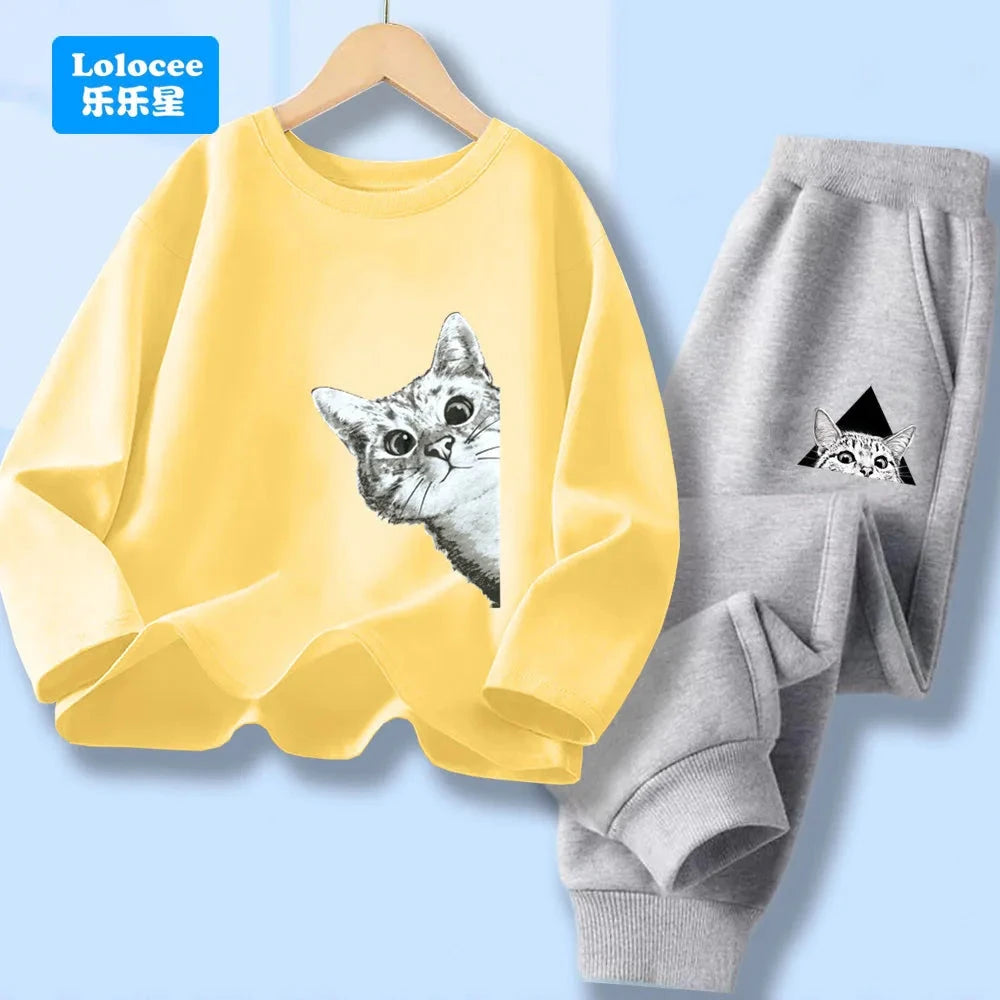 Spring Autumn Baby Boys Clothes Sets Kids Funny Cat Print Long Sleeve T-shirt Tops+ Pants Suits Boys' Tracksuit CLM1 GlowCart