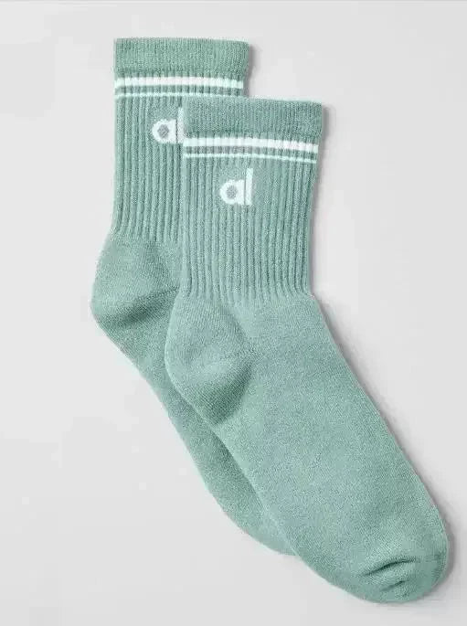 Knit Yoga Socks Women Four Seasons Retro Cotton Comfortable Colorful Middle Length Sports Fitness Long Socks for Yoga Pilates GlowCart