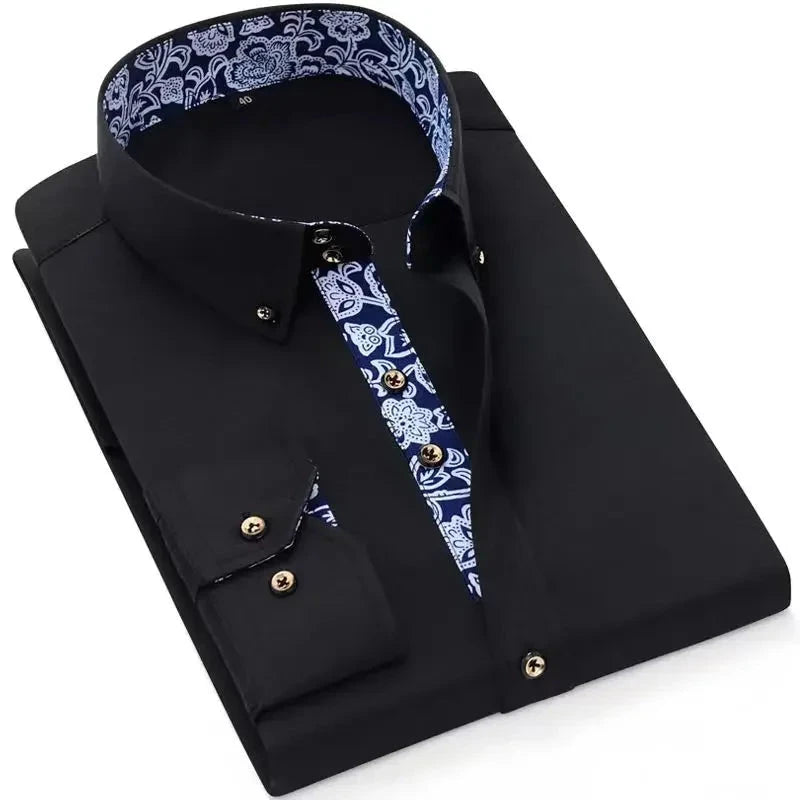 Men's Cotton Shirt Formal Business Collar Dress Shirts Long GlowCart
