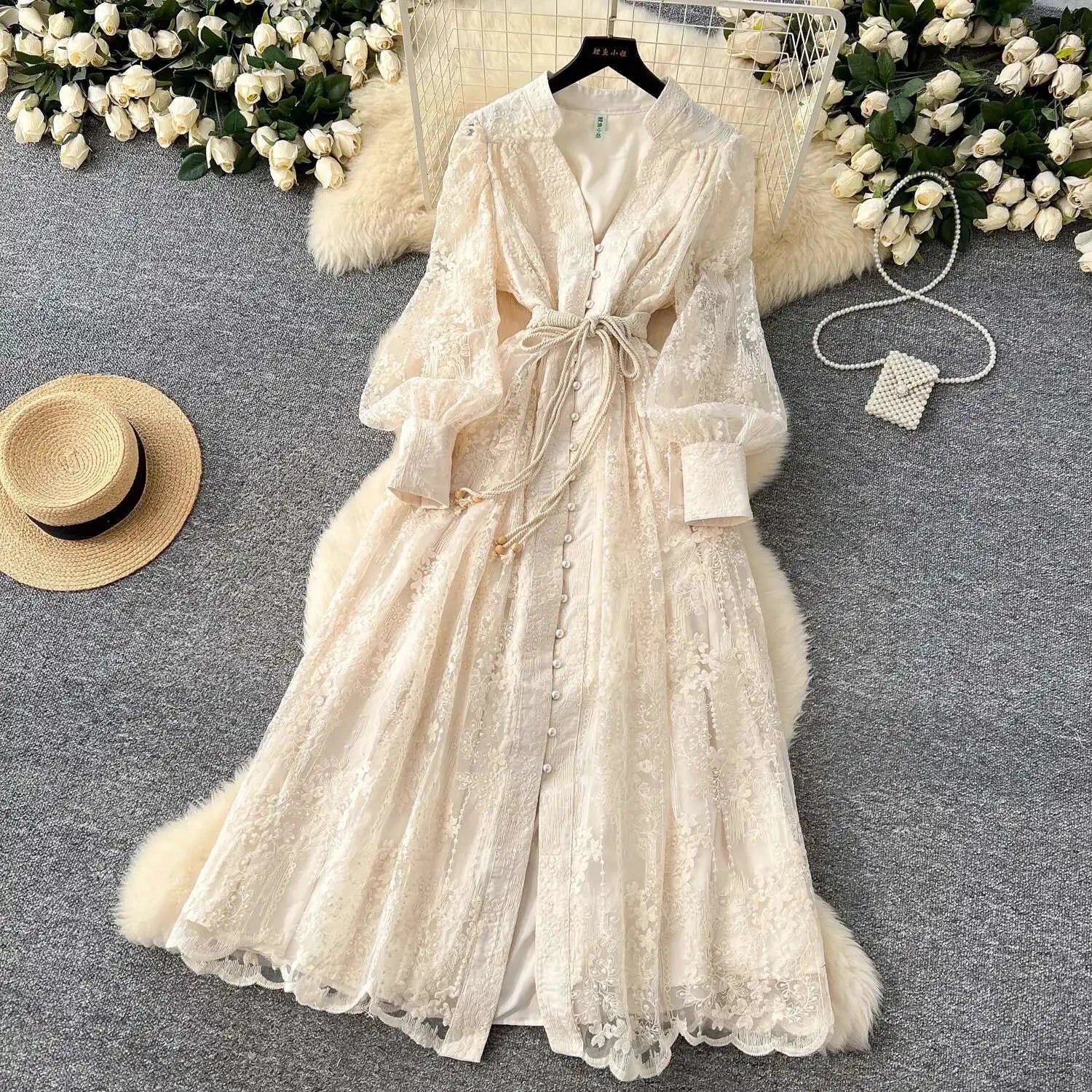 Luxury Embroidery Formal Dresses Women Summer Autumn Lantern GlowCart