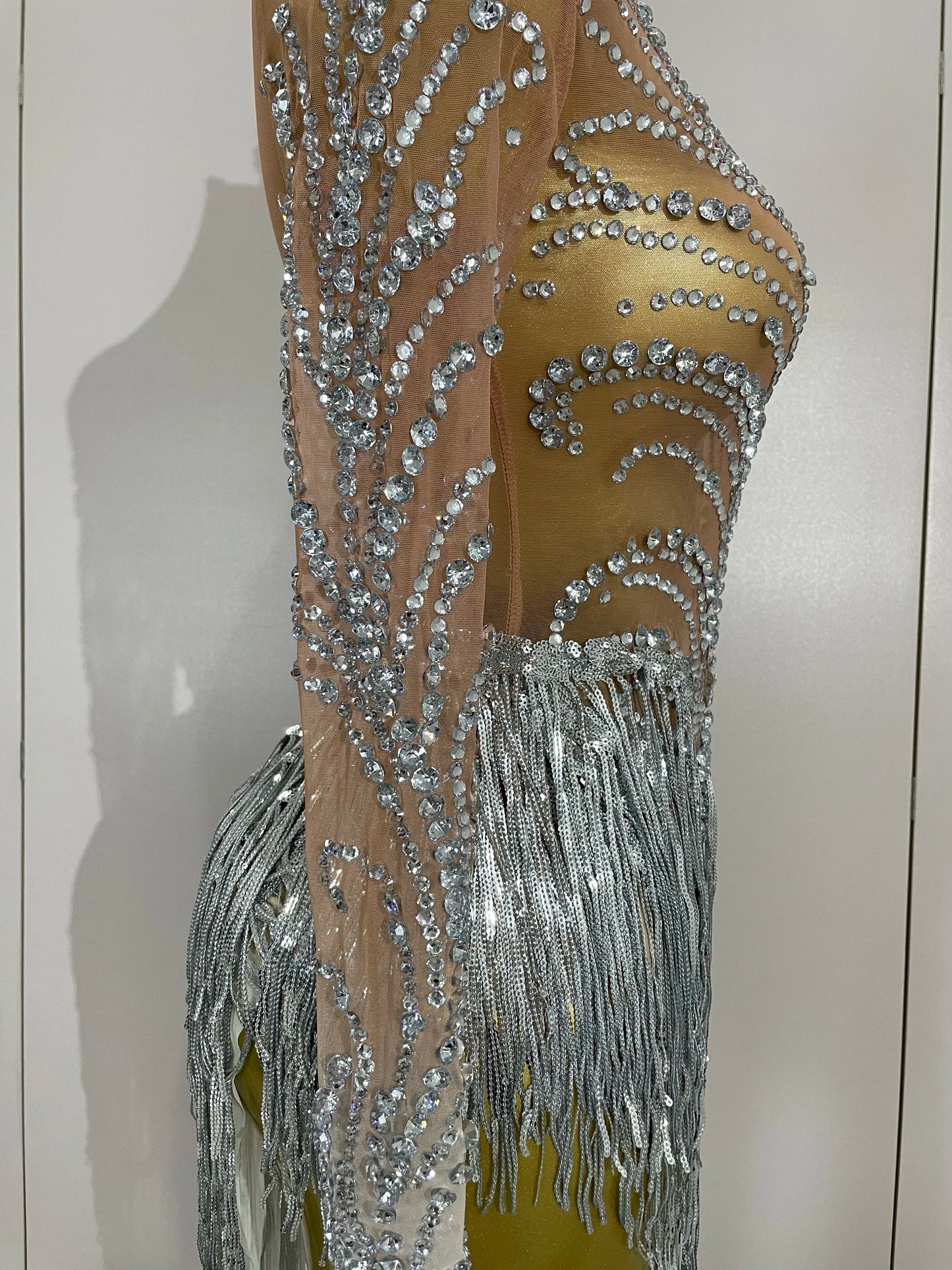 Women Sparkly Rhinestone Pearl Sequins Tassel Sexy